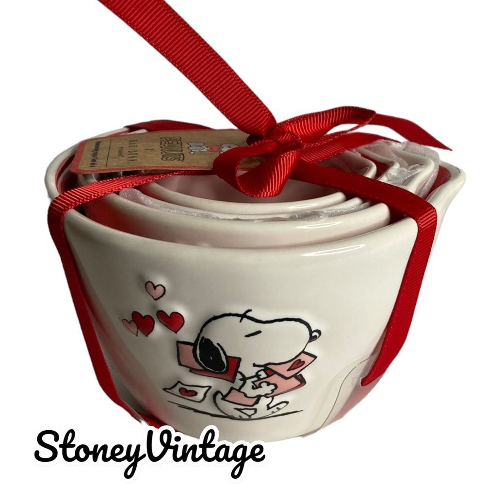 New Rae Dunn x Peanuts Snoopy Ceramic Measuring Cups - Valentines Day 2024